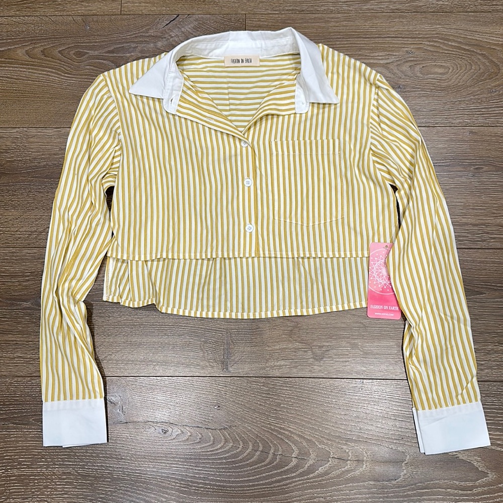 NWT Stripe crop high low shirt